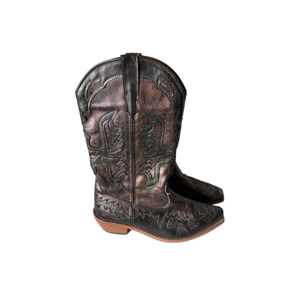 Roper Womens 7 Bronze Metallic Western Cowboy Boots Distressed AS IS 09-021